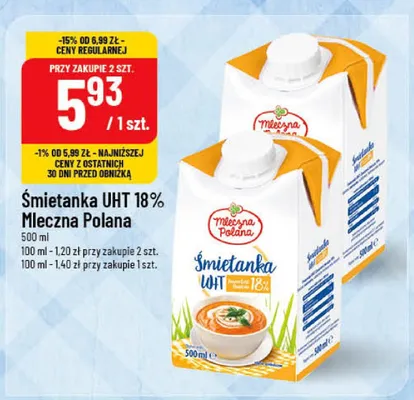 Śmietanka UHT 18% Mleczna Polana promocja w POLOmarket