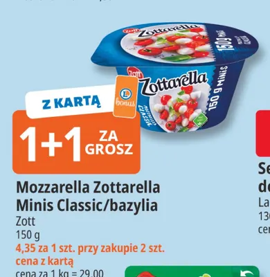 Mozzarella Zottarella Minis bazylia Zott promocja w Leclerc