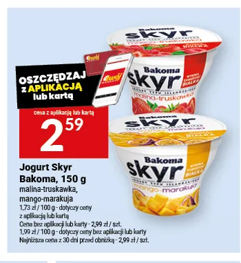 Jogurt Skyr Bakoma malina-truskawka promocja w Twój Market