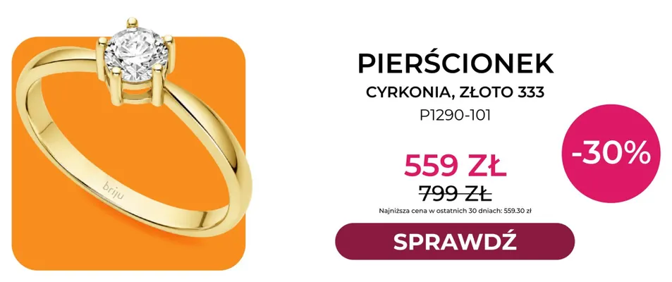 Pierścionek cyrkonia złoto 333 P1290-101 Briju promocja w Briju