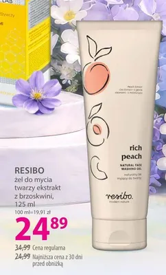 Żel do mycia twarzy ekstrakt z brzoskwini RESIBO promocja w Hebe