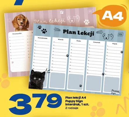 Plan lekcji A4 Puppy Sign Interdruk promocja w Twój Market