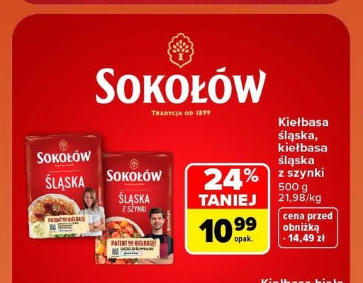 Kiełbasa śląska z szynki Sokołów promocja w Carrefour Market