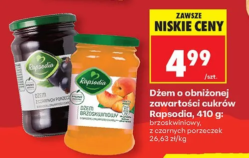 Dżem brzoskwiniowy o obniżonej zawartości cukrów promocja w Biedronka