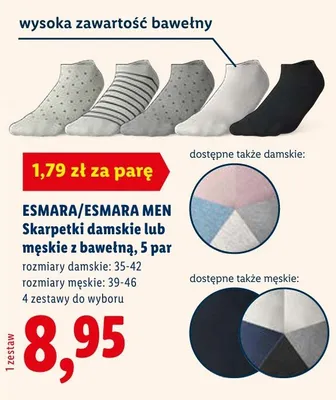 Skarpetki damskie lub męskie z bawełną, 5 par promocja w Lidl