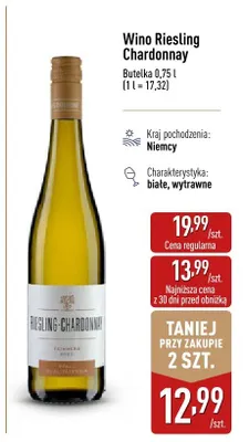 Wino Riesling Chardonnay białe wytrawne promocja w Aldi