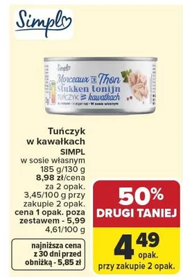 Tuńczyk w kawałkach w sosie własnym Simpl promocja w Carrefour