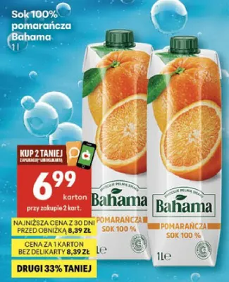 Sok 100% pomarańcza promocja w Delikatesy Centrum