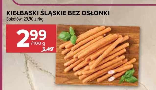 Kiełbaski śląskie bez osłonki Sokołów promocja w Stokrotka