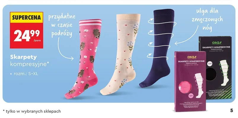 Skarpety kompresyjne Asq// promocja w Biedronka
