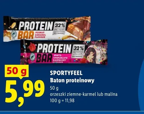 Baton proteinowy orzeszki ziemne-karmel Sportyfeel promocja w Lidl