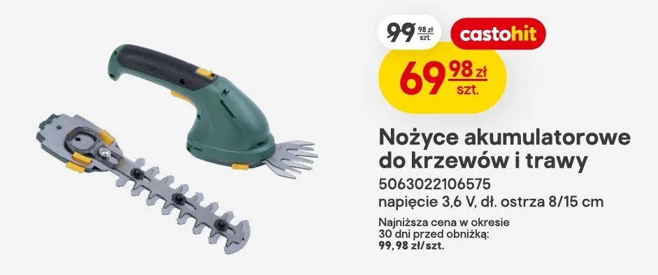 Nożyce akumulatorowe do krzewów i trawy promocja w Castorama