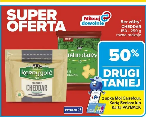 Ser żółty CHEDDAR Kerrygold 150-250g różne rodzaje promocja w Carrefour