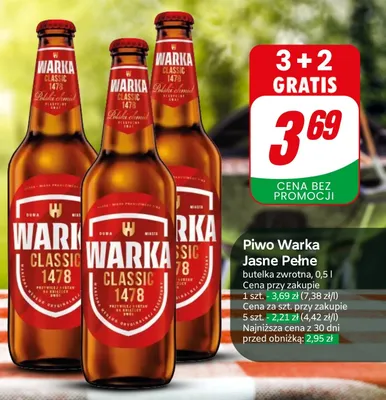 Piwo Warka Jasne Pełne promocja w Dino