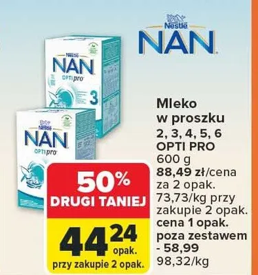 Mleko w proszku Nan 2, 3, 4, 5, 6 Opti Pro promocja w Carrefour