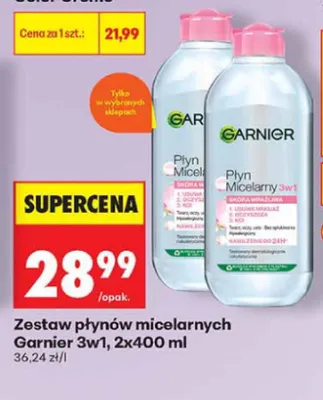 Zestaw płynów micelarnych Garnier 3w1 2-pak promocja w Biedronka