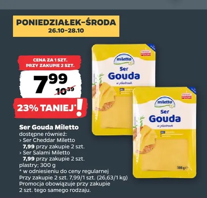 Ser cheddar w plastrach Miletto promocja w Netto