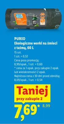 Ekologiczne worki na śmieci z taśmą 60 l Purio promocja w Lidl