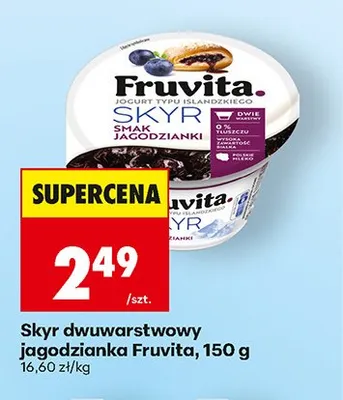 Skyr dwuwarstwowy jagodzianka Fruvita promocja w Biedronka