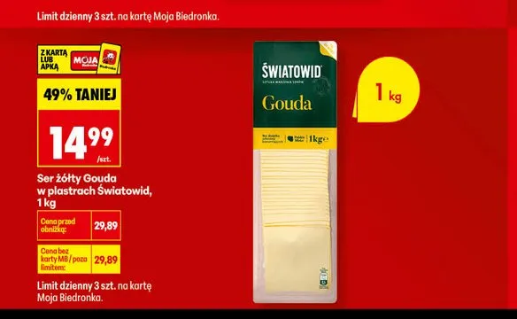 Ser żółty Gouda w plastrach Światowid promocja w Biedronka