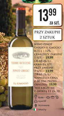 Wino białe wytrawne Pinot Grigio Il Gaggio promocja w Dino