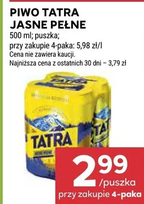 Piwo Tatra jasne pełne promocja w Stokrotka