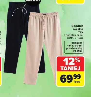 Spodnie męskie TEX z dodatkiem lnu promocja w Carrefour