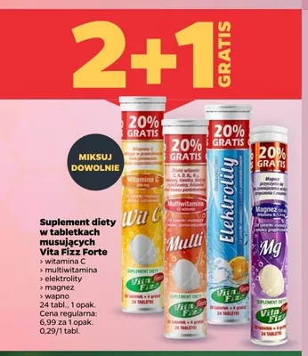 Suplement diety w tabletkach musujących Vita Fizz Forte Elektrolity promocja w Netto