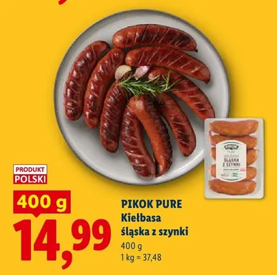 Kiełbasa śląska z szynki Pikok Pure promocja w Lidl