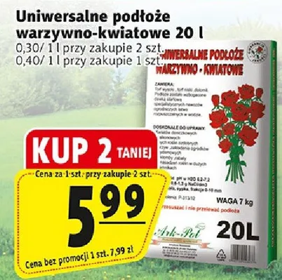 Uniwersalne podłoże warzywno-kwiatowe 20l promocja w Prim Market