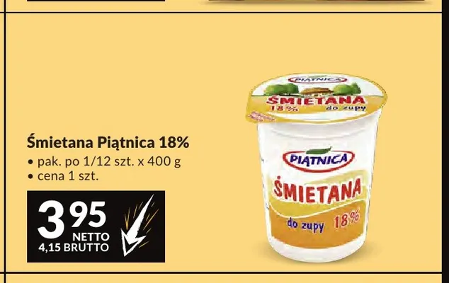 Śmietana Piątnica 18% promocja w Makro