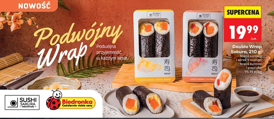 Double Wrap Sushi Sakura łosoś surowy i serek z mango promocja w Biedronka