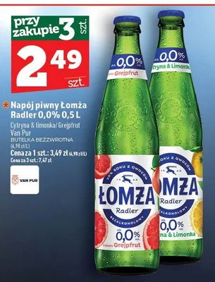 Napój piwny bezalkoholowy Łomża Radler Cytryna & Limonka promocja w TOPAZ