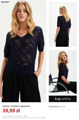 Sweter z krótkim rękawem promocja w Top Secret