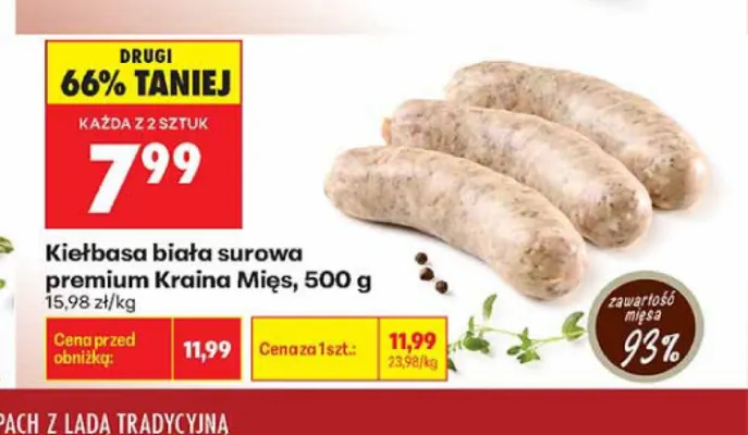 Kiełbasa biała surowa premium Kraina Mięs promocja w Biedronka