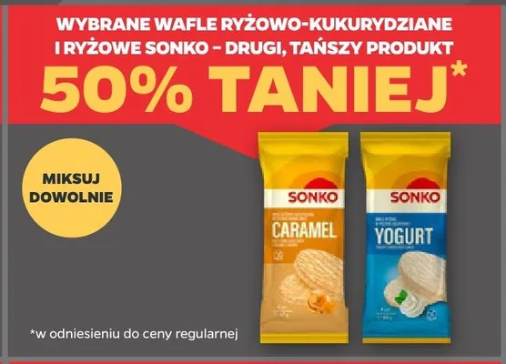 Wafle ryżowo-kukurydziane i ryżowe Sonko yogurt promocja w Netto