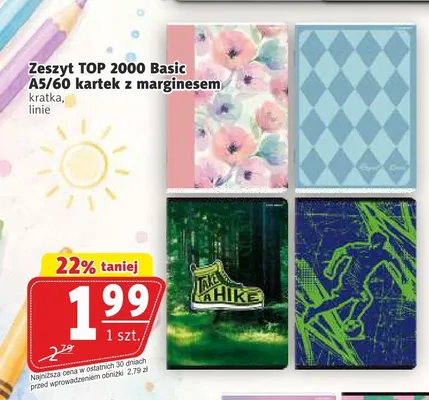 Zeszyt TOP 2000 Basic A5/60 kartek z marginesem linie promocja w Prim Market