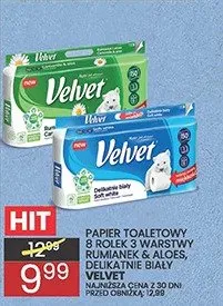 Papier toaletowy 8 rolek 3 warstwy delikatnie biały rumianek i aloes Velvet promocja w Wafelek