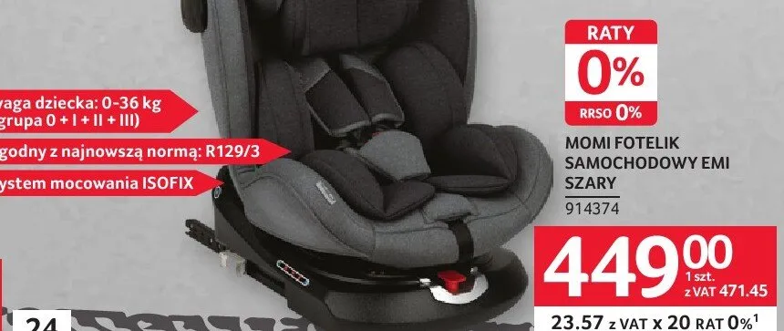 Fotelik samochodowy Momi Emi szary promocja w Selgros