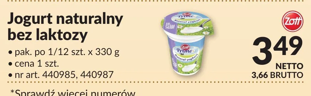 Jogurt naturalny bez laktozy Zott promocja w Makro