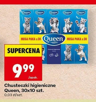 Chusteczki higieniczne Queen 30-pak promocja w Biedronka