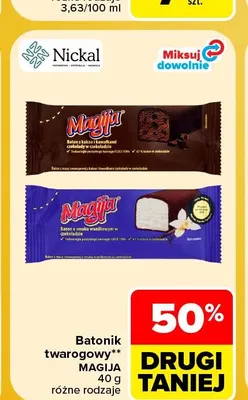Batonik twarogowy z kakao i kawałkami czekolady w czekoladzie Magija promocja w Carrefour