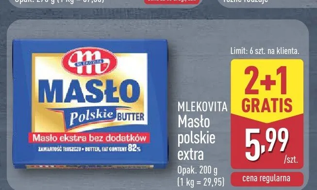Masło polskie extra MLEKOVITA promocja w Aldi