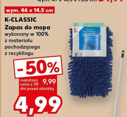 Zapas do mopa K-CLASSIC wykonany w 100% z materiału pochodzącego z recyklingu wym. 46x14,5cm promocja w Kaufland