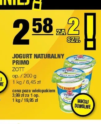 Jogurt naturalny Primo Zott promocja w SPAR