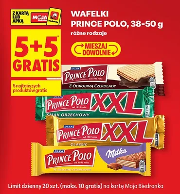 Wafelek różne rodzaje 5+5 GRATIS promocja w Biedronka