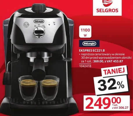Ekspres do kawy EC221.B DeLonghi promocja w Selgros
