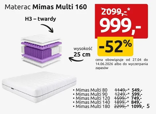 Materac Mimas Multi 80 H3 twardy promocja w Black Red White