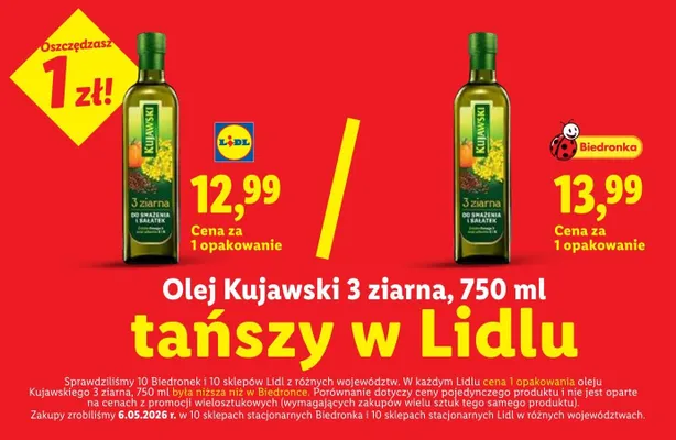 Olej Kujawski 3 ziarna promocja w Lidl