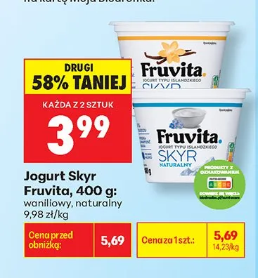 Jogurt Skyr Fruvita naturalny promocja w Biedronka